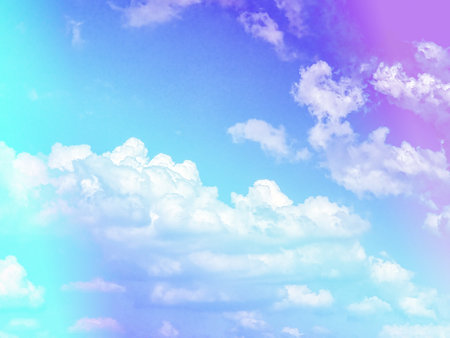 beauty sweet pastel blue and violet colorful with fluffy clouds on sky. multi color rainbow image. abstract fantasy growing lightの写真素材