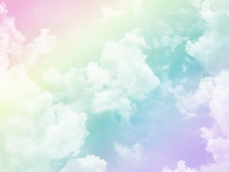 beauty sweet pastel violet and green colorful with fluffy clouds on sky. multi color rainbow image. abstract fantasy growing lightの写真素材