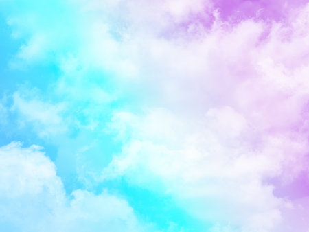 beauty sweet pastel blue and purple colorful with fluffy clouds on sky. multi color rainbow image. abstract fantasy growing lightの写真素材
