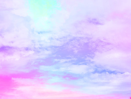 beauty sweet pastel purple and blue colorful with fluffy clouds on sky. multi color rainbow image. abstract fantasy growing lightの写真素材