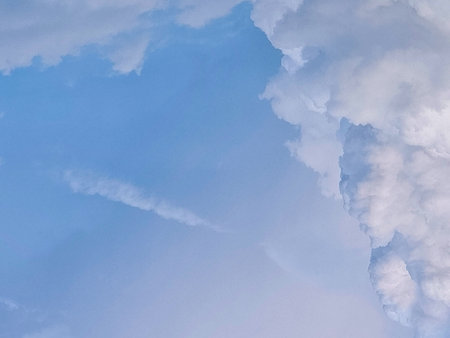 blue sky high shape outdoor group of white abstract clouds background in summer gradient light beauty background. beautiful bright cloud and calm fresh wind airの写真素材