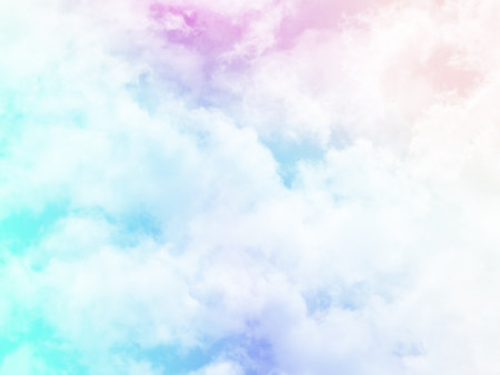 beauty sweet pastel violet and blue colorful with fluffy clouds on sky. multi color rainbow image. abstract fantasy growing lightの写真素材