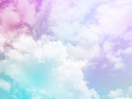 beauty sweet pastel green and violet colorful with fluffy clouds on sky. multi color rainbow image. abstract fantasy growing lightの写真素材