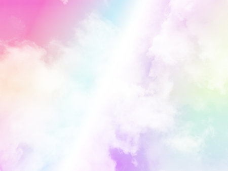 beauty sweet pastel pink and violet colorful with fluffy clouds on sky. multi color rainbow image. abstract fantasy growing lightの写真素材