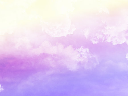 beauty sweet pastel violet and yellow colorful with fluffy clouds on sky. multi color rainbow image. abstract fantasy growing lightの写真素材
