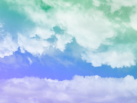 beauty sweet pastel green and blue colorful with fluffy clouds on sky. multi color rainbow image. abstract fantasy growing lightの写真素材