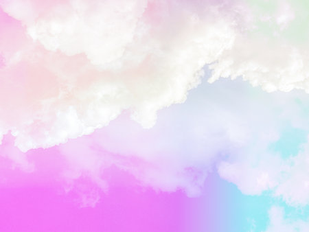 Soft beauty pink and blue color light. Big fluffy cloud on sky background .の写真素材