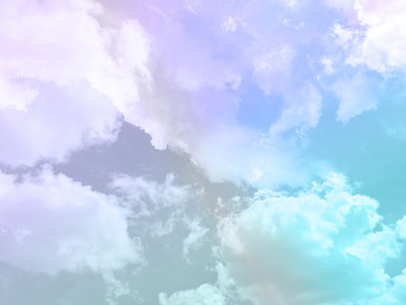 beauty sweet pastel green and purple colorful with fluffy clouds on sky. multi color rainbow image. abstract fantasy growing lightの写真素材