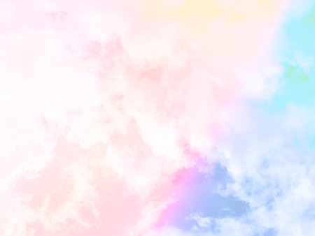 beauty sweet pastel orange and blue colorful with fluffy clouds on sky. multi color rainbow image. abstract fantasy growing lightの写真素材