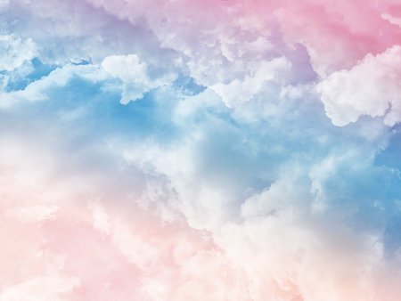 beauty sweet pastel red and orange colorful with fluffy clouds on sky. multi color rainbow image. abstract fantasy growing lightの写真素材