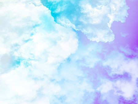 beauty sweet pastel violet and blue colorful with fluffy clouds on sky. multi color rainbow image. abstract fantasy growing lightの写真素材