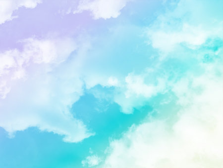 beauty sweet pastel green and violet colorful with fluffy clouds on sky. multi color rainbow image. abstract fantasy growing lightの写真素材