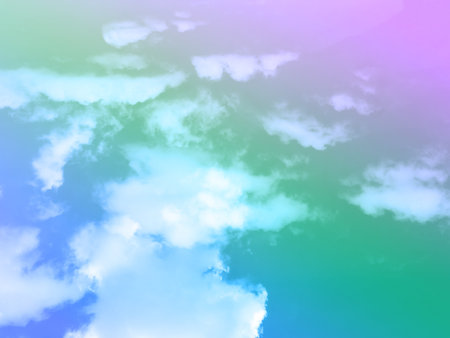 beauty sweet pastel green and violet   colorful with fluffy clouds on sky. multi color rainbow image. abstract fantasy growing lightの写真素材