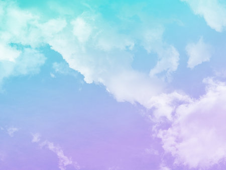 beauty sweet pastel green and violet colorful with fluffy clouds on sky. multi color rainbow image. abstract fantasy growing lightの写真素材