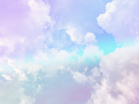 beauty sweet pastel blue and violet colorful with fluffy clouds on sky. multi color rainbow image. abstract fantasy growing lightの写真素材
