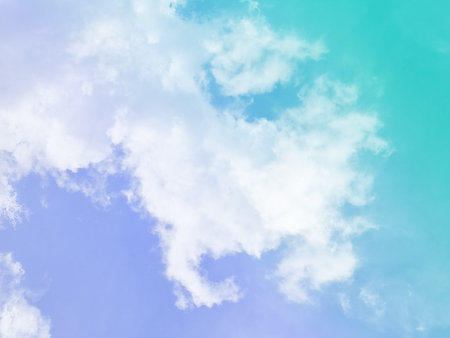 beauty sweet pastel blue and green colorful with fluffy clouds on sky. multi color rainbow image. abstract fantasy growing lightの写真素材