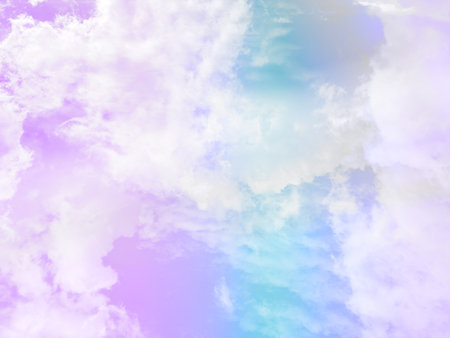 beauty sweet pastel violet and green colorful with fluffy clouds on sky. multi color rainbow image. abstract fantasy growing lightの写真素材