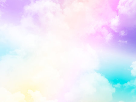 beauty sweet pastel pink orange colorful with fluffy clouds on sky. multi color rainbow image. abstract fantasy growing lightの写真素材