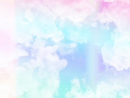 beauty sweet pastel pink and blue colorful with fluffy clouds on sky. multi color rainbow image. abstract fantasy growing lightの写真素材
