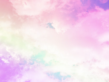 beauty sweet pastel purple and pink colorful with fluffy clouds on sky. multi color rainbow image. abstract fantasy growing lightの写真素材