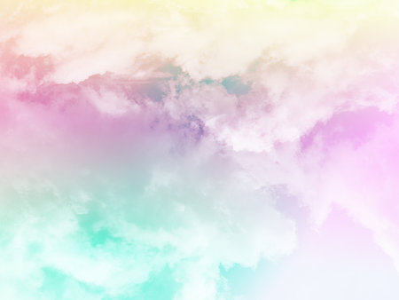 beauty sweet pastel green and violet colorful with fluffy clouds on sky. multi color rainbow image. abstract fantasy growing lightの写真素材