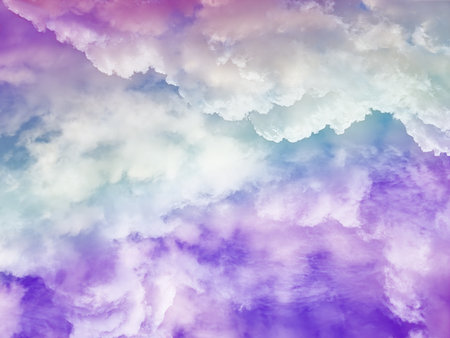 beauty sweet pastel violet and green colorful with fluffy clouds on sky. multi color rainbow image. abstract fantasy growing lightの写真素材