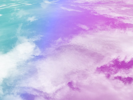 beauty sweet pastel green and blue colorful with fluffy clouds on sky. multi color rainbow image. abstract fantasy growing lightの写真素材