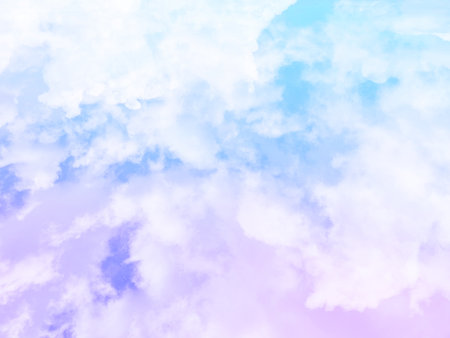 beauty sweet pastel pink and blue colorful with fluffy clouds on sky. multi color rainbow image. abstract fantasy growing lightの写真素材