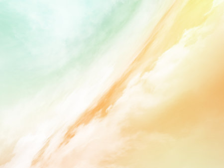 beauty sweet pastel orange and green colorful with fluffy clouds on sky. multi color rainbow image. abstract fantasy growing lightの写真素材