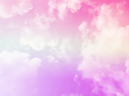 beauty sweet pastel purple and pink colorful with fluffy clouds on sky. multi color rainbow image. abstract fantasy growing lightの写真素材