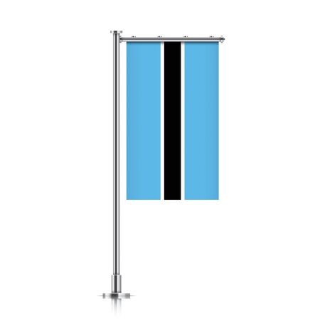 Botswana vector banner flag hanging on a silver metallic pole. Vertical Botswana flag template isolated on a white background.のイラスト素材