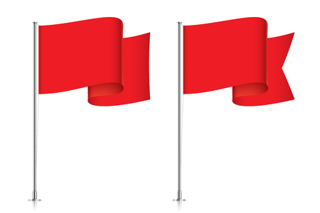 Red flag templates. Clean horizontal waving flags, isolated on background. Vector flag mockupsのイラスト素材