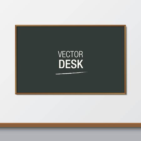 Blackboard hanging on the classroom wall. School desk template. School board realistic vector mockup.のイラスト素材