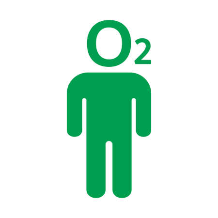 Ecological icon of a man with O2 clean air oxygen formula. Green lifestyle vector symbol.のイラスト素材