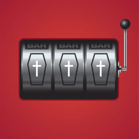 Mechanical slot machine with coffin symbols. Creative Anti-Gambling concept vector illustration.のイラスト素材