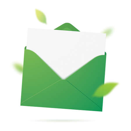Green envelope with leaves. Fresh message, concept vector illustration.のイラスト素材