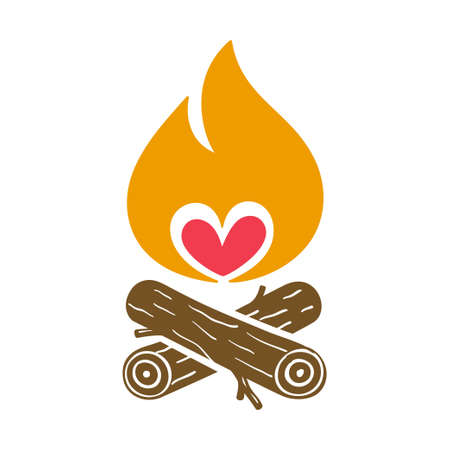 Campfire creative vector icon with a heart symbol, isolated on background.のイラスト素材