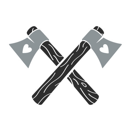 Crossed axes with hearts. Ax vector icon, isolated on background.のイラスト素材