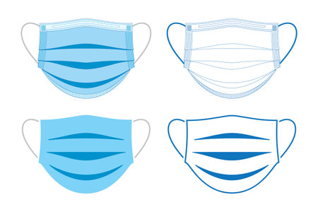 Vector set of medical face mask icons in flat color and outline styles.のイラスト素材