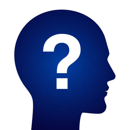 Mans head with a question mark inside. Psychological concept vector illustration.のイラスト素材