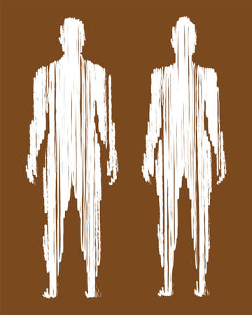 Male and female body grungy vector drawing, isolated on brown background.のイラスト素材