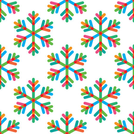 Winter holidays seamless vector pattern with colorful snowflakes on a white background.のイラスト素材