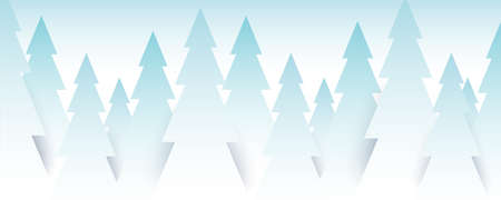Snowy Christmas trees forest, horizontal vector banner. Winter holidays abstract background with copy space.のイラスト素材
