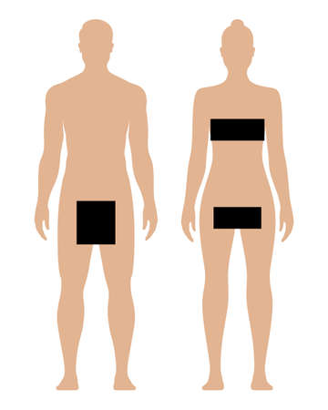 Man and woman body covered with black censor bars, isolated on white background. Nudity censorship vector illustration.のイラスト素材
