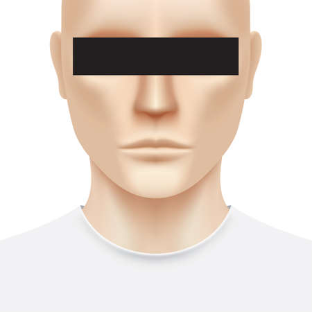 A white man with a black bar covering his eyes, isolated on white background. Unknown person portrait vector illustration.のイラスト素材