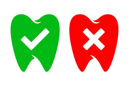 Healthy and damaged human tooth icon vector set. Good and bad condition tooth medical