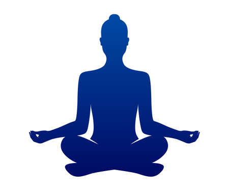 Yoga woman in a lotus pose. Relaxing, meditating female silhouette in a zen condition vector mark.のイラスト素材