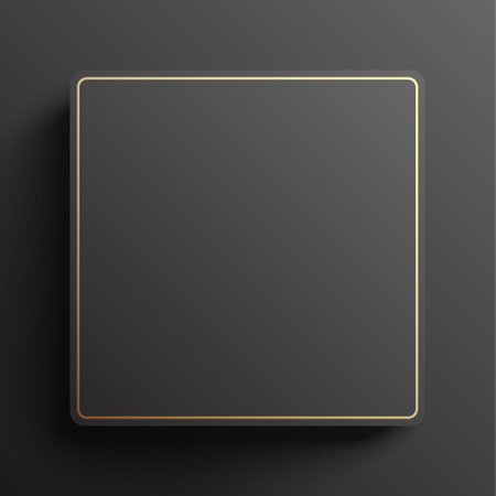 Exclusive looking black square shape background with golden contour. Abstract elegant vector banner with copy space.のイラスト素材