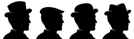 Classic man silhouette with different style hats, vector illustration.のイラスト素材
