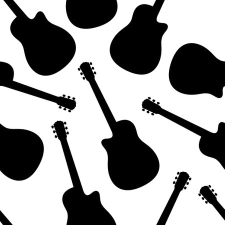Guitars seamless vector pattern, black silhouette on a white background.のイラスト素材